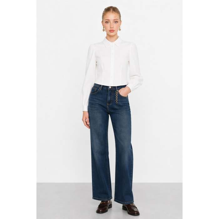Kocca - Jeans a vita alta e gamba larga con dettaglio a catena Donna