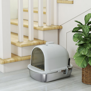 Arenero para Gatos de Acero Inoxidable con Cubierto Caja de Arena para Gatos Arenero con Bolsa Desodorizante Pala Fácil de Limpiar 52,4x41,3x39,9 cm Gris