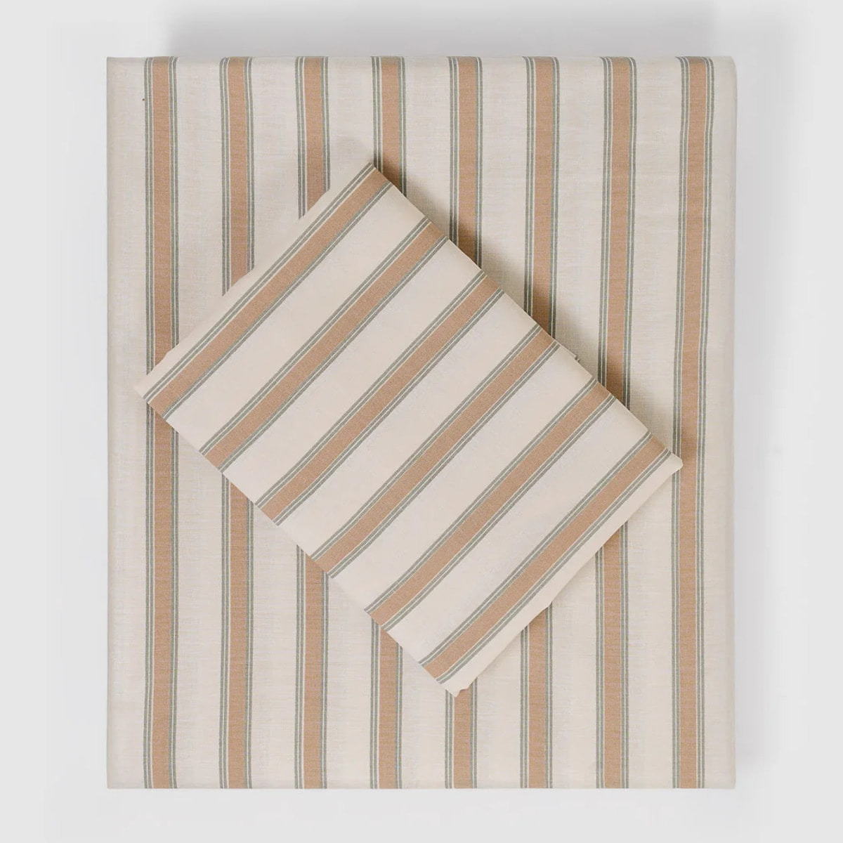 Juego de sábanas de algodón raya sit beige/verde