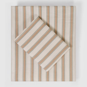 Juego de sábanas de algodón raya sit beige/verde