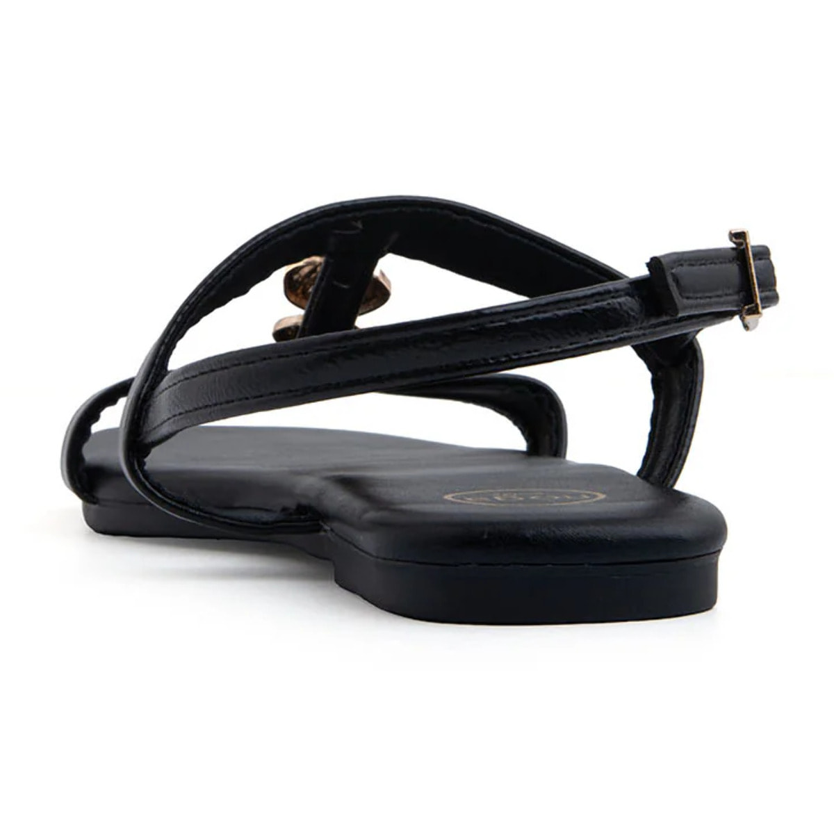 Sandalo flat con dettagli leaf gold - NERO