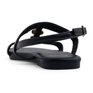 Sandalo flat con dettagli leaf gold - NERO