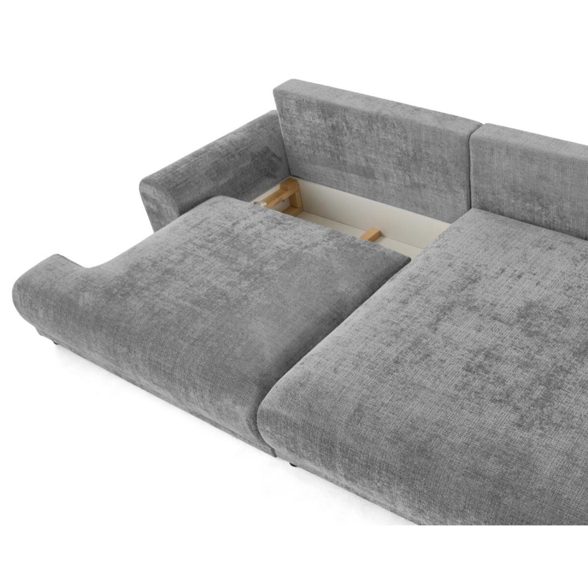Nelly - canapé d'angle droit 4 places convertible avec coffre en velours texturé - Gris
