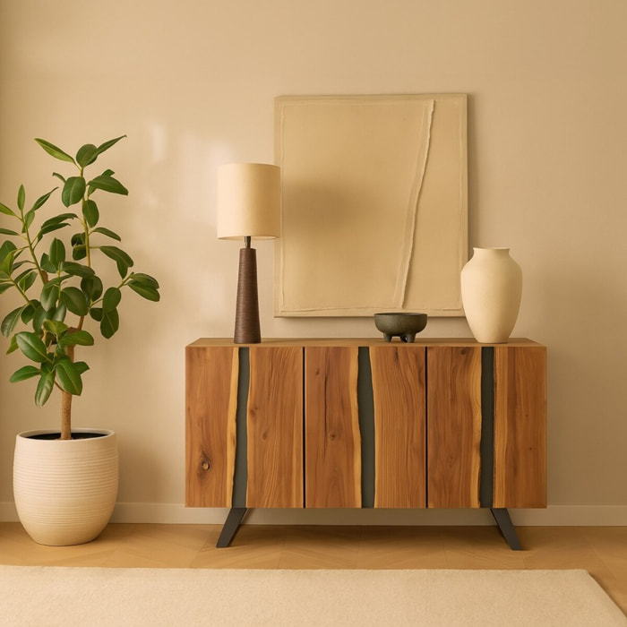 CREDENZA ACHILLE 90CM 3A ACACIA E METALLO VERTI