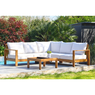 MAJORQUE - Salon de jardin d'angle 5 places en aluminium effet bois