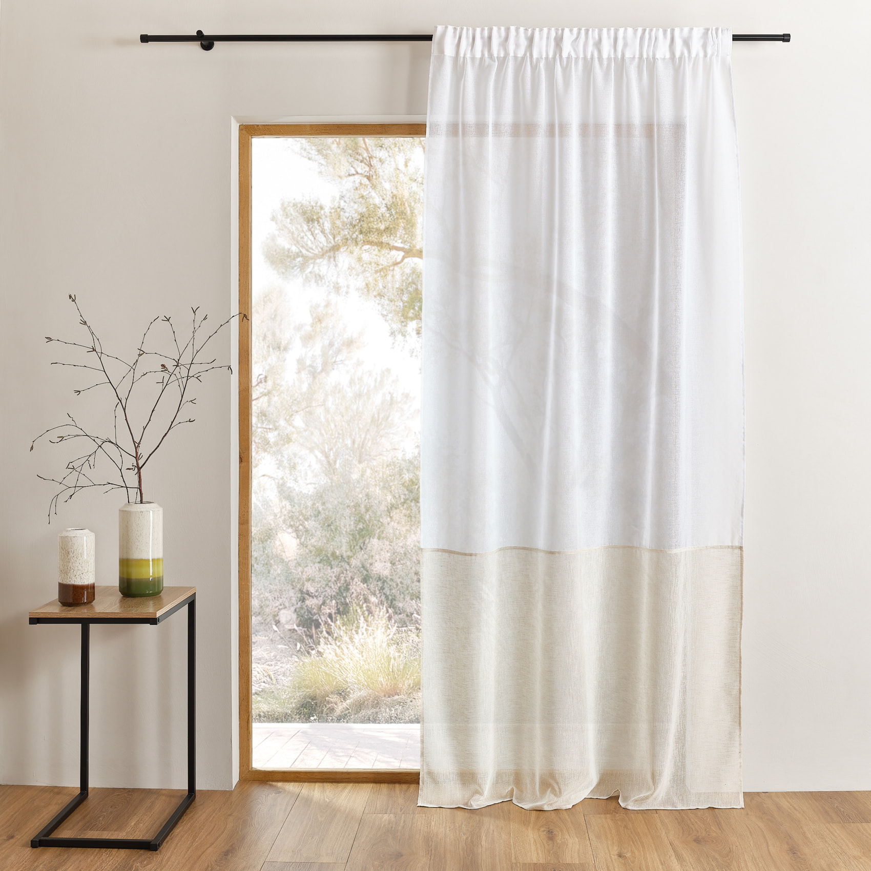 Voilage accroche 3-en-1 bicolore LUZ - Blanc