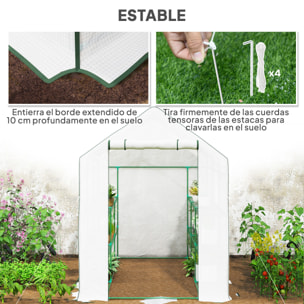 Invernadero de Jardín de 3 Niveles, Invernadero de Exterior con 12 Estantes, Puerta Enrollable, Ventanas, Anti-UV, Cubierta de PE 135g/m² para Cultivos, Plantas, Flores, 140x213x190 cm Blanco