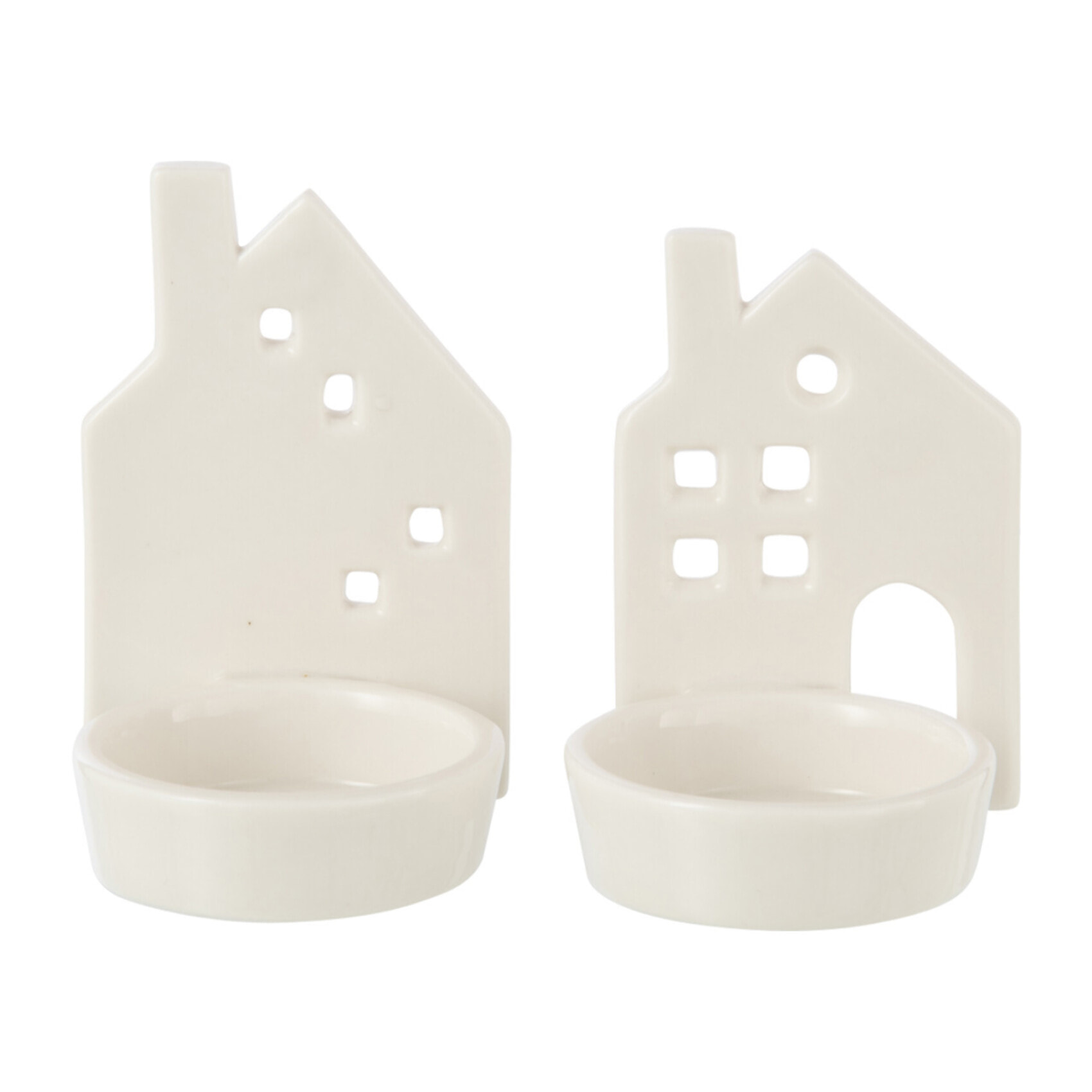 J-Line bougeoir Maison - céramique - blanc - 2 pcs