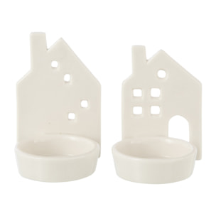 J-Line bougeoir Maison - céramique - blanc - 2 pcs