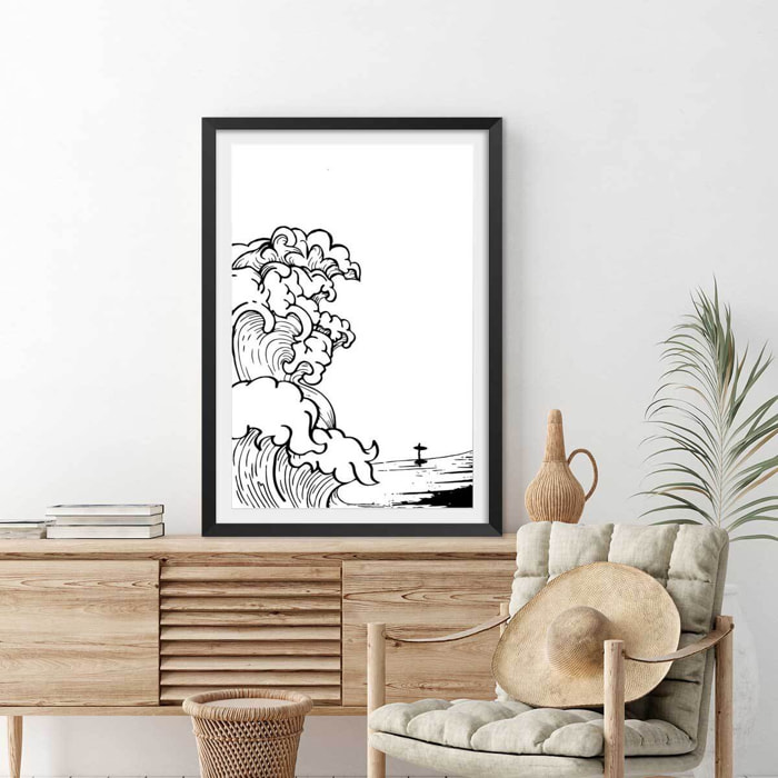 Poster shore break Affiche + cadre en bois - Noir