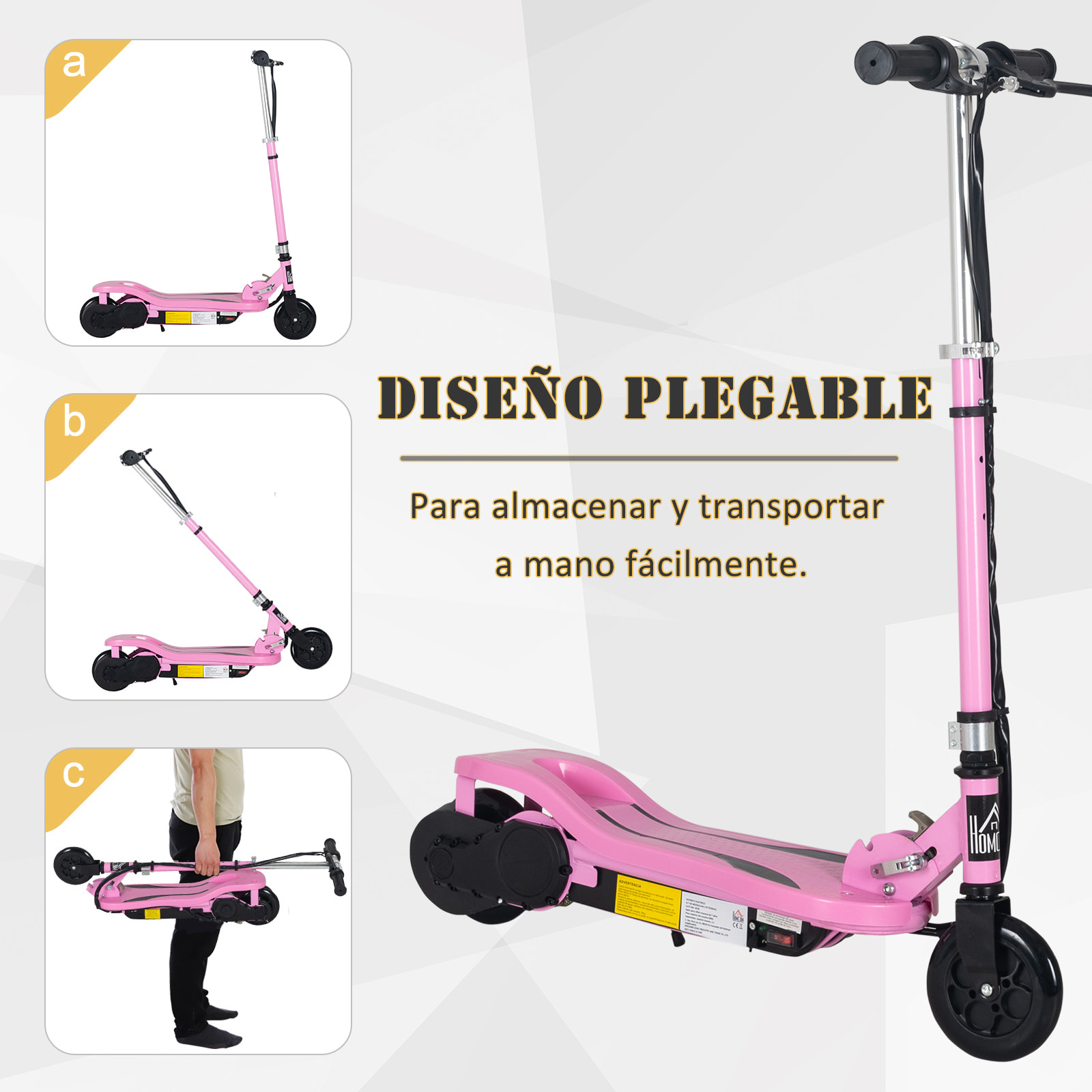 Patinete Eléctrico Plegable Metal 75x36x82-93 cm Rosa