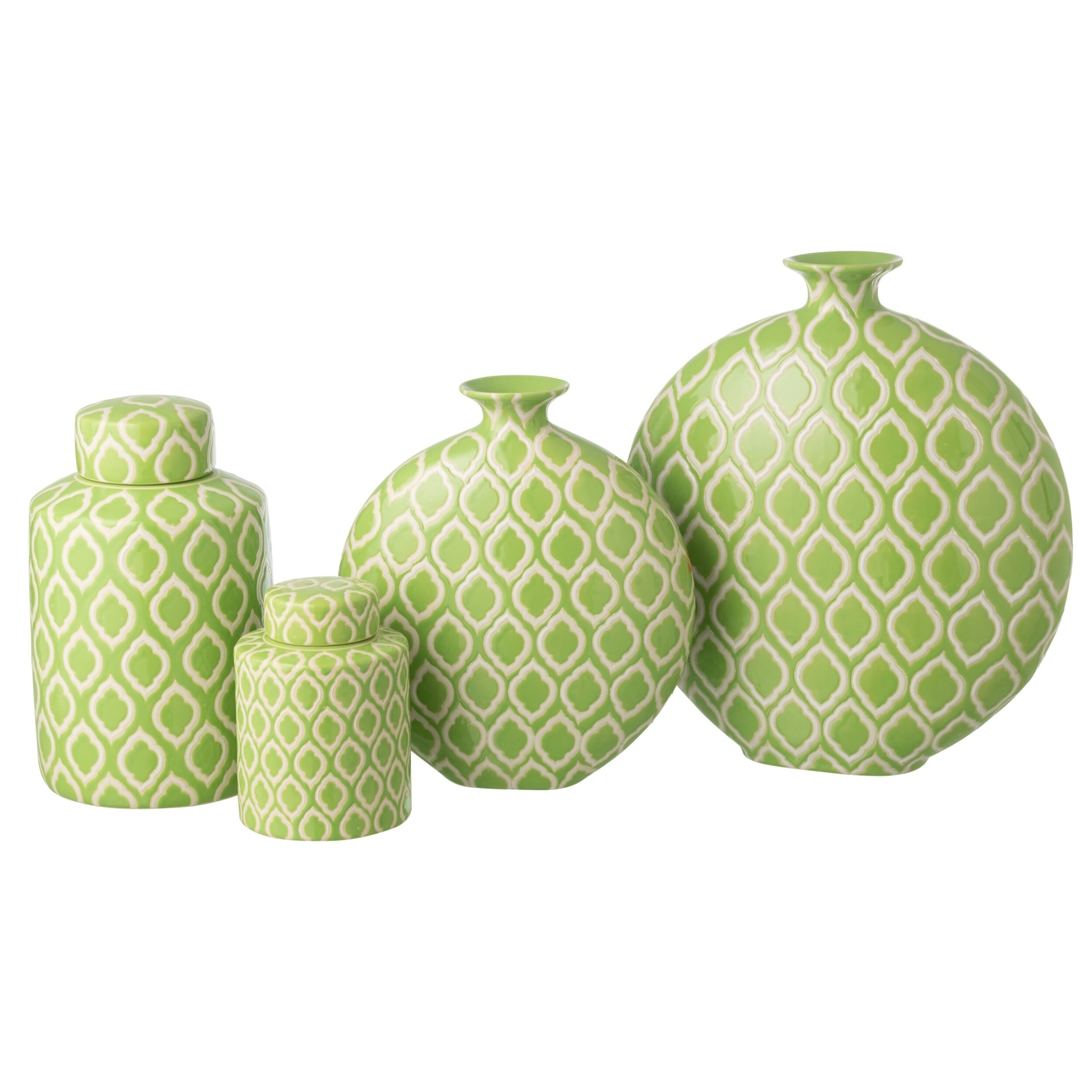 J-Line Vase Carreaux - porcelaine - vert/blanc - large