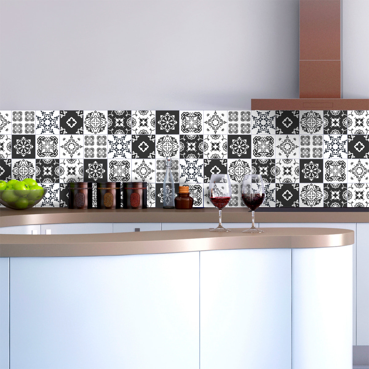 Stickers muraux - Sticker Mural Carrelage adhésif Cuisine Salle de Bain - 9 STICKERS CARREAUX DE CIMENT FERRARE