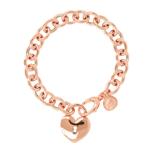 Bracciale Catena Rolo con Ciondolo Lucchetto a Cuore
