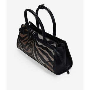 Bolso de mano cebra con cinturón y hebillas