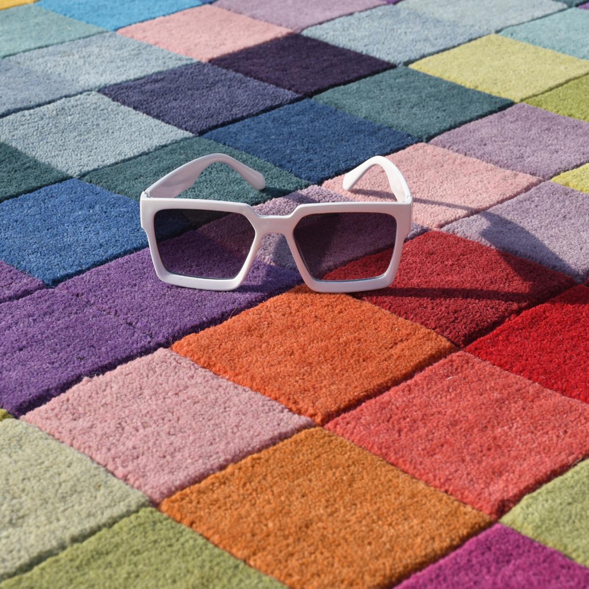 Tapis salon et chambre fait main en laine motif damier GONA