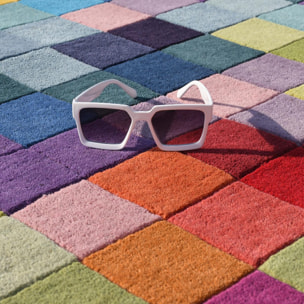 Tapis salon et chambre fait main en laine motif damier GONA