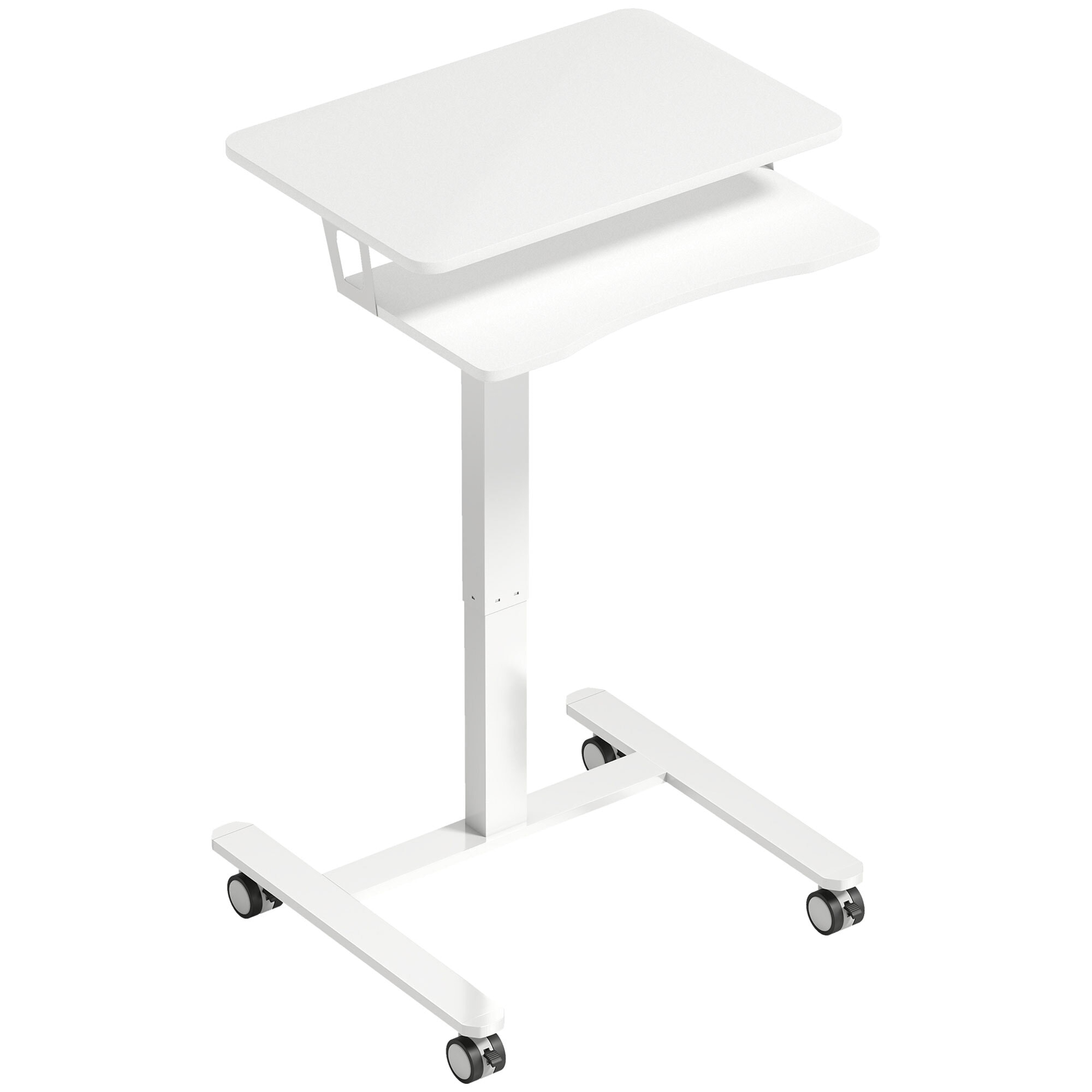 Bureau assis-debout mobile réglable table de lit 2 en 1 acier MDF blanc