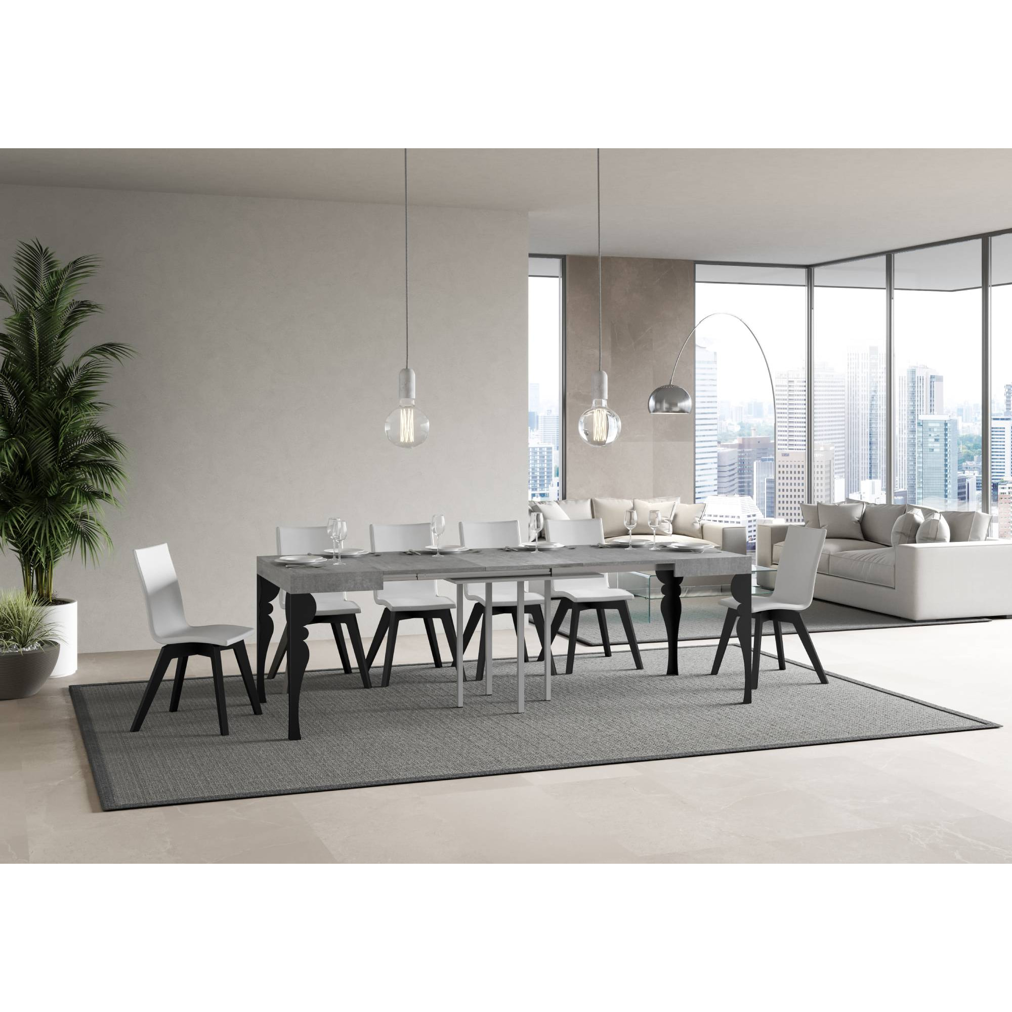 Table Paxon Extensible Dessus Ciment 90x90 Allongée 246 cadre Anthracite