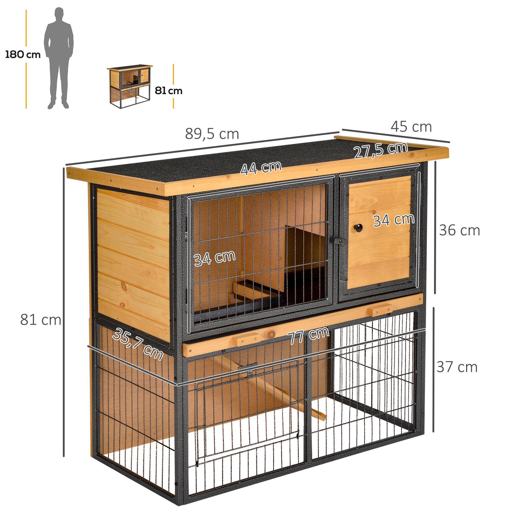 Conejera de Exterior de Madera Jaula para Mascotas Pequeñas 2 Niveles con Rampa Bandeja Extraíble Puertas con Cerraduras 89,5x45x81 cm Madera y Gris