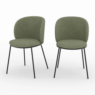 Lot de 2 chaises en tissu vert kaki, pieds métal noir - Bulle