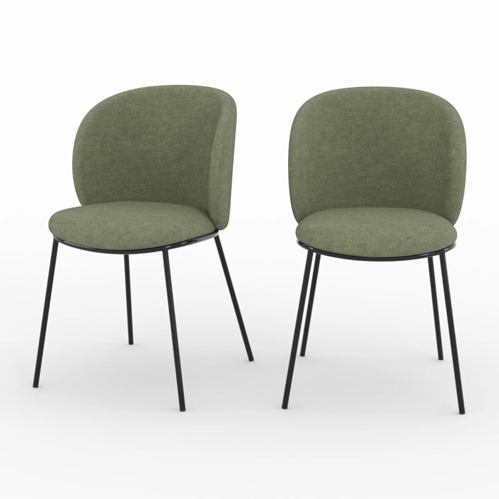 Lot de 2 chaises en tissu vert kaki, pieds métal noir - Bulle
