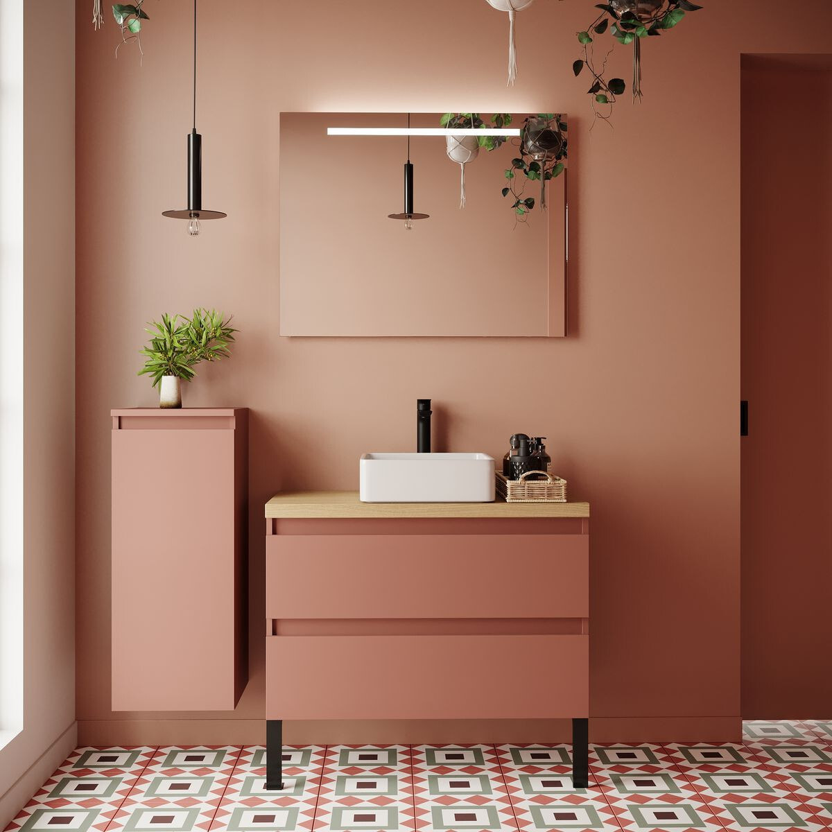 Ensemble vasque posée 2 tiroirs + miroir - HUDSON
