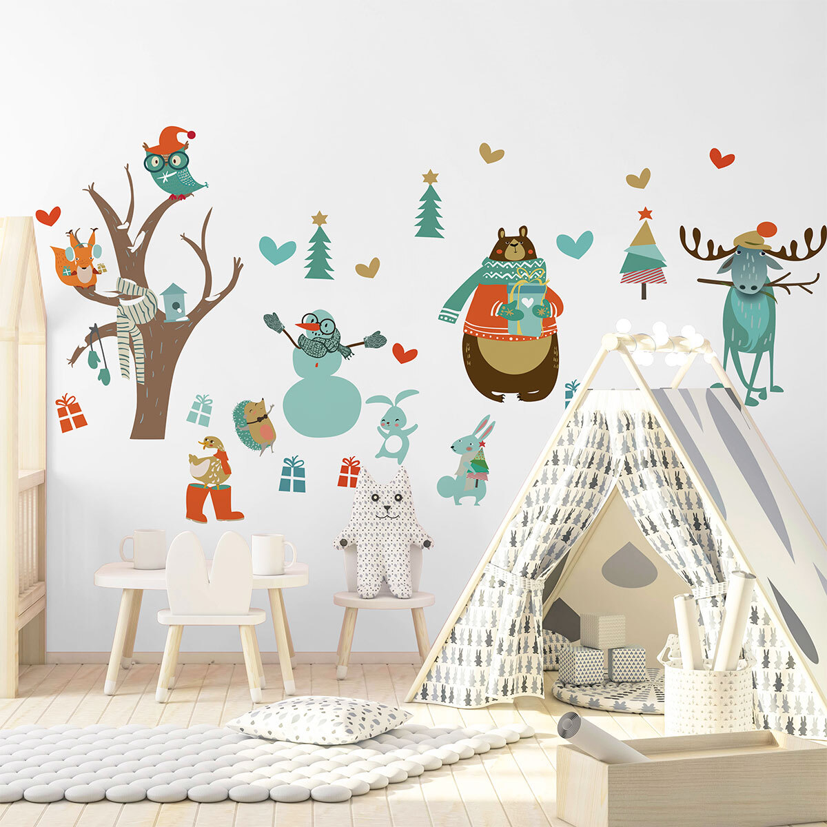 Stickers Noël animaux et l'arbre enchanté - Autocollants stickers adhésifs noël - décoration fêtes