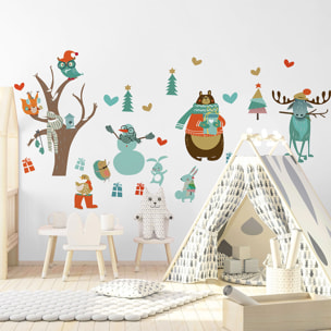 Stickers Noël animaux et l'arbre enchanté - Autocollants stickers adhésifs noël - décoration fêtes