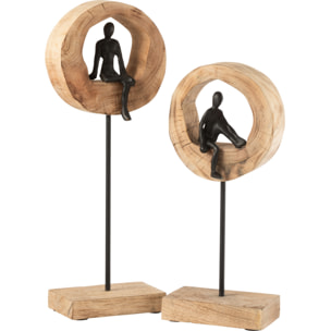 J-Line décoration Personnage Pensif Anneau Haut - hout/aluminium - noir/naturel