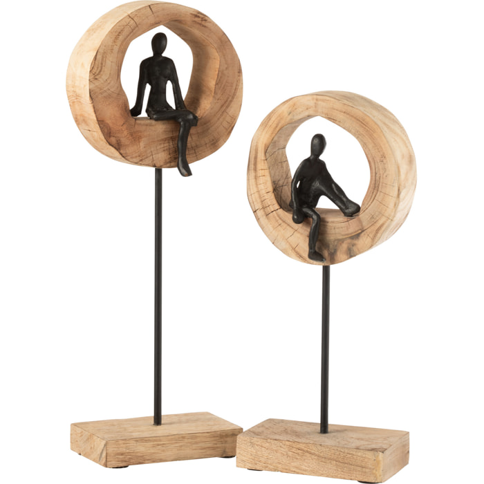 J-Line décoration Personnage Pensif Anneau Haut - hout/aluminium - noir/naturel
