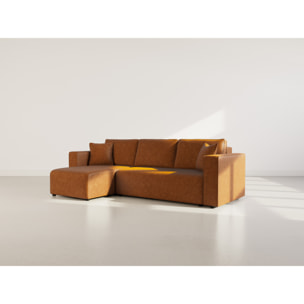Topaze - canapé d'angle réversible 4 places convertible avec coffre en simili - Cognac