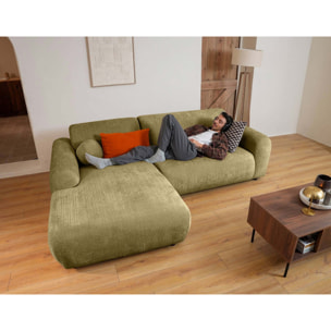 Louise - Canapé d'angle gauche 4 places en velours texturé - Vert Kaki