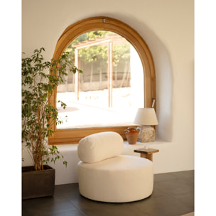 Fauteuil en bouclé rond couleur blanc de 91x71cm Hauteur: 71 Longueur: 91 Largeur: 91