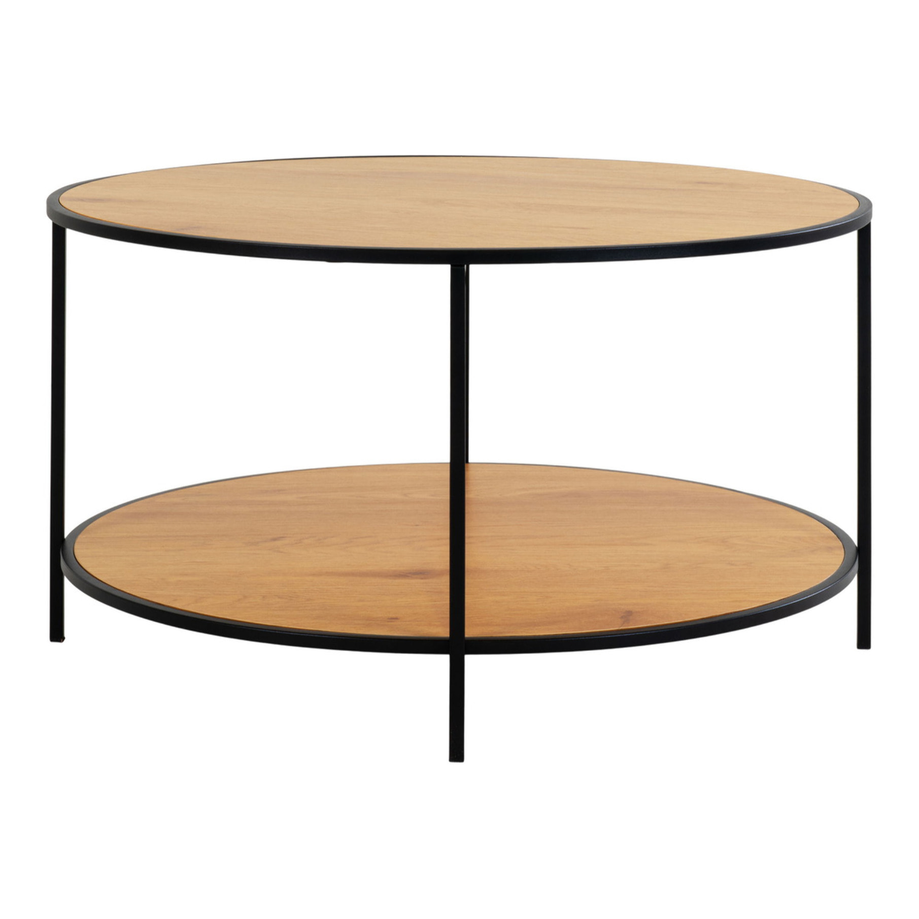 Tavolino da salotto Vita rotondo effetto rovere con struttura in acciaio nero, ø80×45 cm