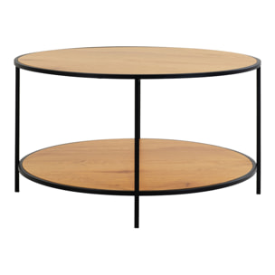 Tavolino da salotto Vita rotondo effetto rovere con struttura in acciaio nero, ø80×45 cm
