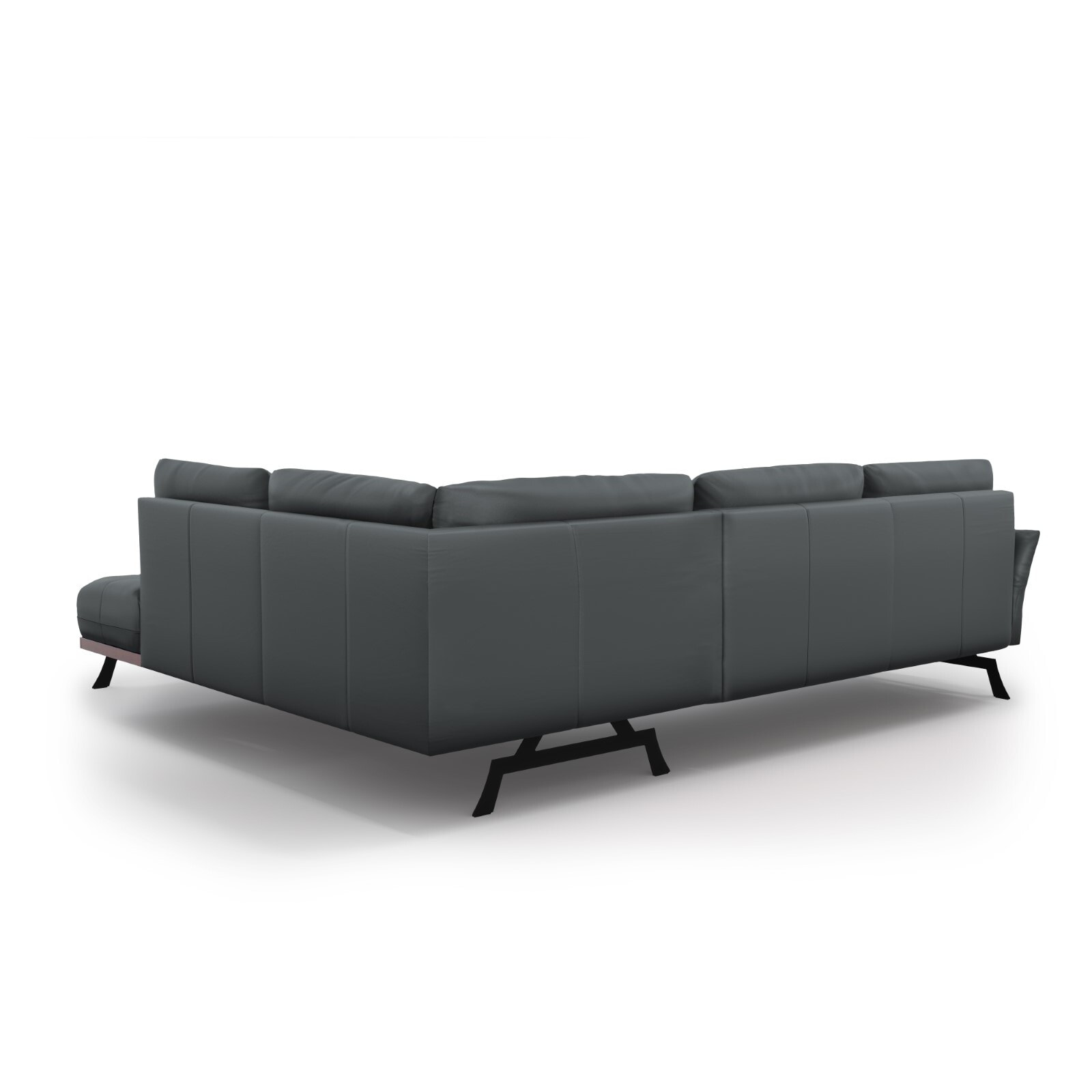 Canapé d'angle droit convertible "Olivier" 5 places en cuir véritable bleu gris