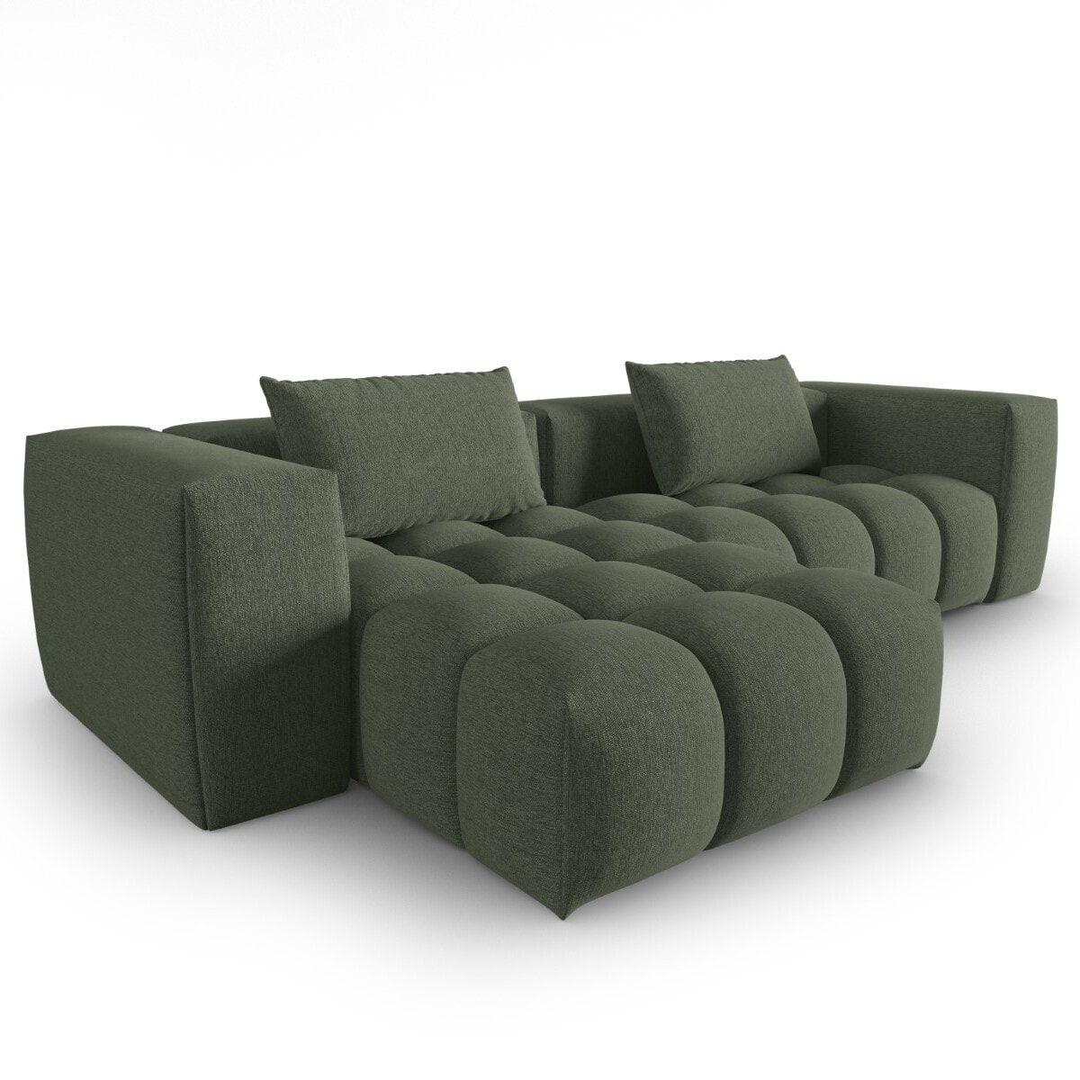 Canapé d'angle gauche modulable "Lorella" 3 places en tissu structurel vert olive foncé