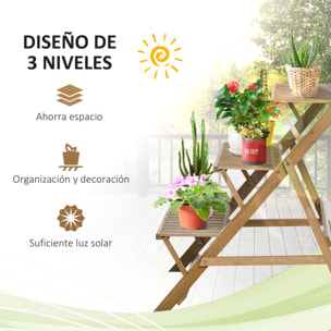 Estantería para Plantas de Madera Escalera con 3 Estantes Plegables 101x83x88 cm