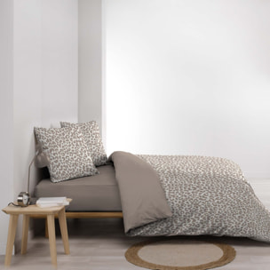 Parure de lit 3 pièces 100 % coton imprimé léopard housse + taies - Naturel