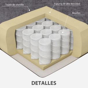 Sofá de 3 Plazas Sofá de Salón 213x82x90 cm Tapizado en Chenilla Acolchado Grueso Estructura de Acero Diseño Moderno para Sala de Estar Dormitorio Gris