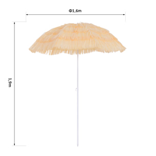 Parasol de plage jardin design hawai 160 cm raphia artificiel beige