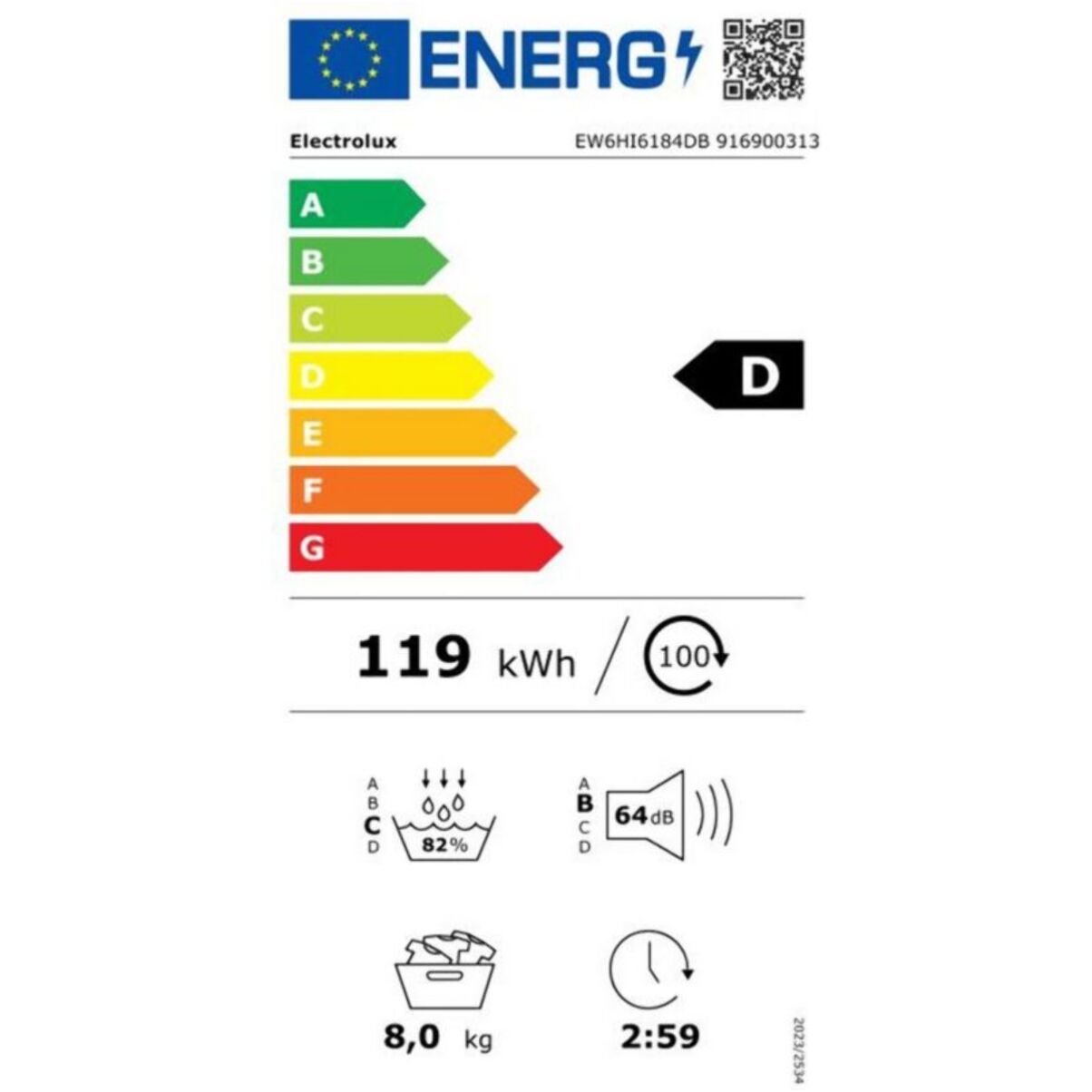 Sèche linge pompe à chaleur ELECTROLUX EW6HI6184DB