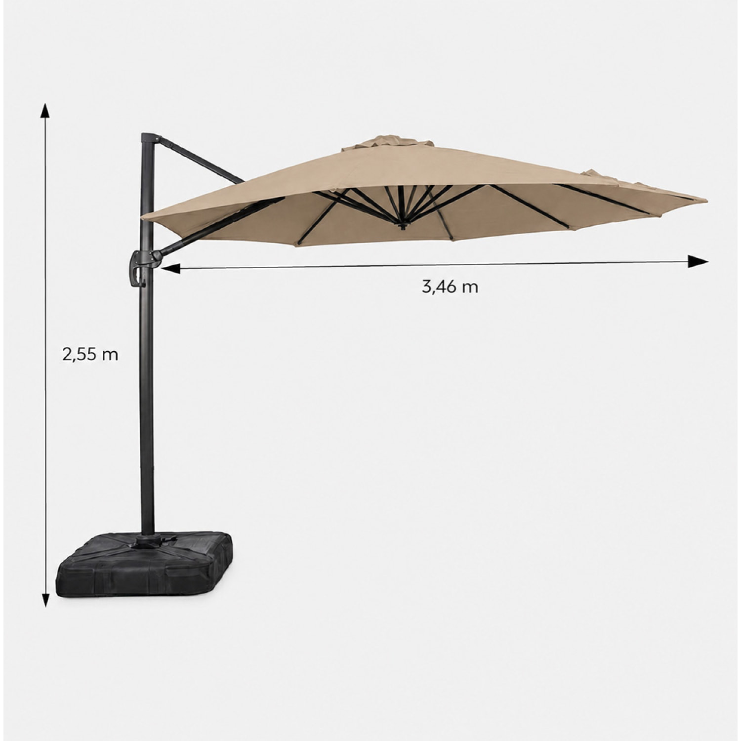 Parasol octogonal Ø 350cm déporté taupe en aluminium TARGA