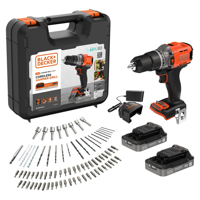 Perceuse visseuse percussion 18V 2Ah Lithium 45Nm - 80 Accessoires - Mallette de transport​
