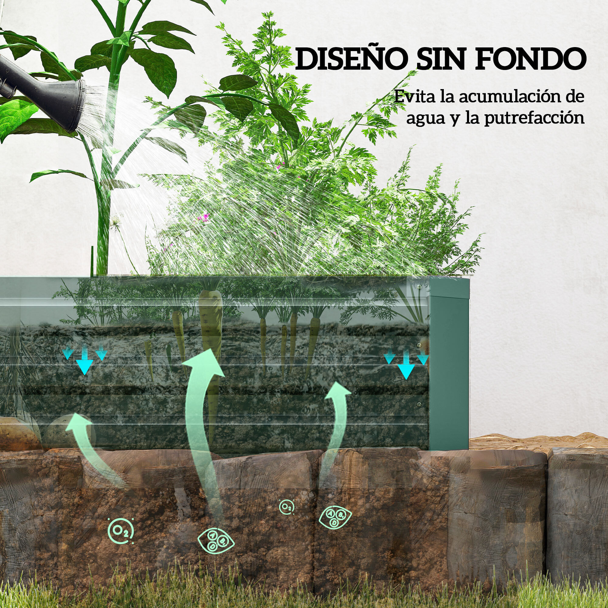 Jardinera Exterior Grande Rectangular de Acero Galvanizado, Huerto Urbano para Cultivar Plantas Hierba, Macetero Grande Exterior con Base Abierta Resistente a la Intemperie 240x60x30 cm Verde