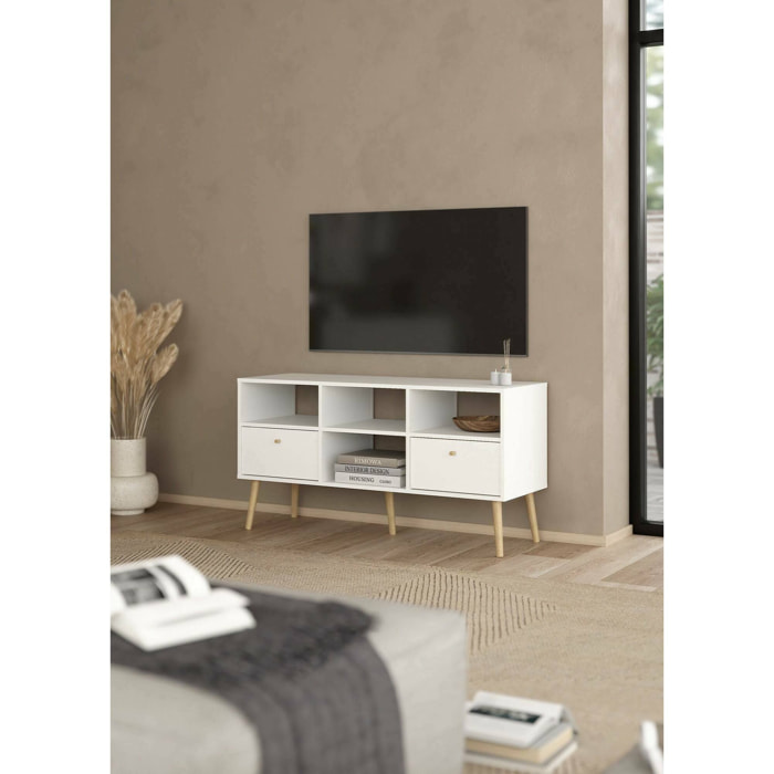 Mobile porta TV Conte, Credenza da soggiorno, Armadio basso per TV, Base parete attrezzata, 117x39 h61 cm, Bianco
