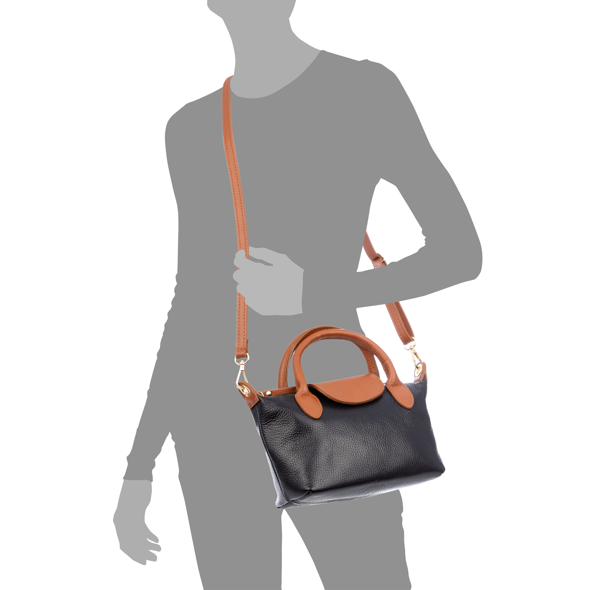 Aurano bolso bandolera tipo Tote mujer. Piel auténtica Dollaro bitono.