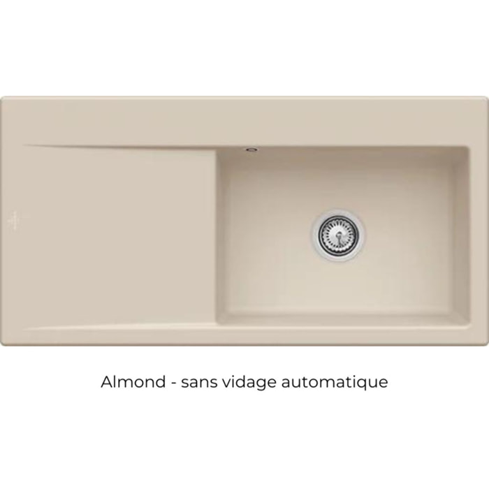 Evier a encastrer 1 bac Subway Style 60 egouttoir à gauche vidage manuel Beige CeramicPlus