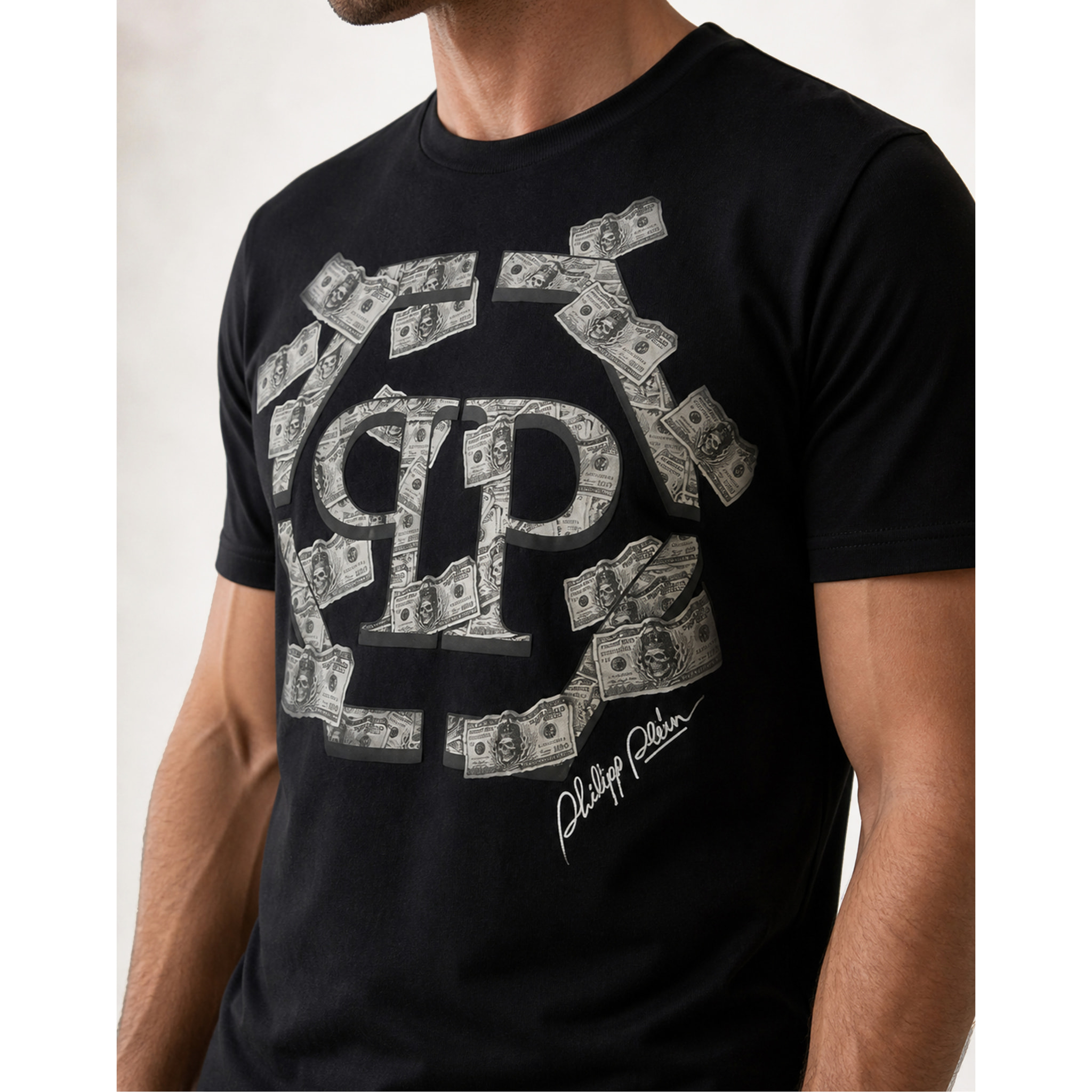 PHILIPP PLEIN Camiseta de cuello redondo y manga corta HEXAGON